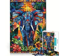 Rompecabezas de Elefante de vitral para Adultos, 1000 Piezas Juguete Inteligente para el hogar Disfrute de un Corte preciso Decoración de Pared 38x26cm