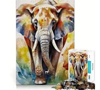 Rompecabezas de Elefante Pintado con Acuarela 1000 Piezas Juego Divertido sin Rebabas Piezas de Corte Limpio portátil Ideal para Viajes (50x75cm)