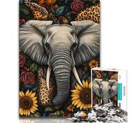 Rompecabezas de Elefante y Girasol de 1000 Piezas para Adolescentes, un Juego desafiante y Familiar con Piezas aleatorias Que se entrelazan por Completo, 50x75cm