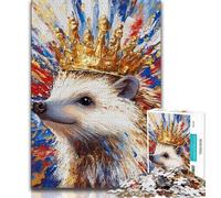 Rompecabezas de Erizo con Corona para Adolescentes 1000 Piezas para Adultos y Adolescentes Juguetes educativos Juegos Familiares Que fomentan el Amor en Pareja (38x26cm)