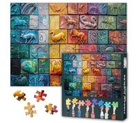 Rompecabezas de Esculturas de Animales en la Pared 1000 Piezas Para Adultos Colorido Mosaico Pared Con Diferentes Esculturas Animales Rompecabezas Para Familia Decoración del Hogar Puzzle Como Regalos