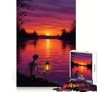 Rompecabezas de Esqueleto con Linterna Junto al río al Atardecer, 1000 Piezas, para Adolescentes Juguete Inteligente para el hogar Corte preciso Regalo Original 38x52cm