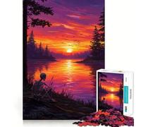 Rompecabezas de Esqueleto contemplando la Puesta de Sol Junto al Lago para Adolescentes, 1000 Piezas, Fine Logic Toy, pasatiempo Tranquilo, Pieza de colección de Arte de Bordes limpios 50x75cm
