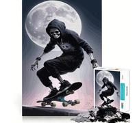 Rompecabezas de Esqueleto Patinador bajo la luz de la Luna para Adolescentes, 1000 Piezas, Juego de lógica, diversión en Interiores, Pieza de colección de Arte de Bordes precisos 50x75cm
