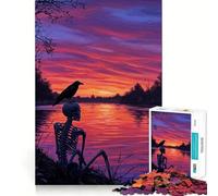 Rompecabezas de Esqueleto y Cuervo al Atardecer, 1000 Piezas, para Adultos, Regalo, Juguete para desarrollar la Mente, Divertido y silencioso, diseño para armar, 50x75cm