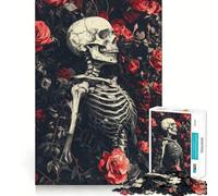 Rompecabezas de Esqueleto y Rosas con Arte Floral Oscuro de 1000 Piezas para Adultos Mejora la Memoria Alegría Familiar Diseño de patrón Elige tu Deseo de Papá Noel 38x26cm