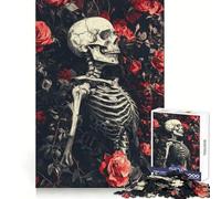 Rompecabezas de Esqueleto y Rosas con Arte Floral Oscuro de 1000 Piezas para Adultos Mejora la Memoria Alegría Familiar Diseño de patrón Elige tu Deseo de Papá Noel 38x26cm