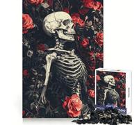Rompecabezas de Esqueleto y Rosas con Arte Floral Oscuro de 1000 Piezas para Adultos Mejora la Memoria Alegría Familiar Diseño de patrón Elige tu Deseo de Papá Noel 50x75cm