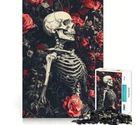 Rompecabezas de Esqueleto y Rosas con Arte Floral Oscuro de 1000 Piezas para Adultos Mejora la Memoria Alegría Familiar Diseño de patrón Elige tu Deseo de Papá Noel 50x75cm