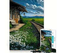 Rompecabezas de estación de Tren Rural con Margaritas para Adultos, 1000 Piezas, Mejora la Memoria, relaja la Mente, Pieza de colección de Arte de Bordes Afilados (38x52cm)