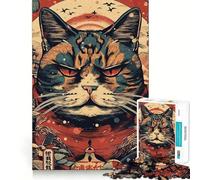 Rompecabezas de Estilo japonés Gato Enojado,1000 Piezas,Divertido para desarrollar la Memoria,Bordes Lisos,Encaje, Forma Divertida de llenar Las Horas Libres (38x26cm)
