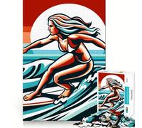 Rompecabezas de Estilo Pop Art Surfing Girl para Adolescentes, 1000 Piezas, para el hogar, Ocio, con Bordes precisos, 50x75cm