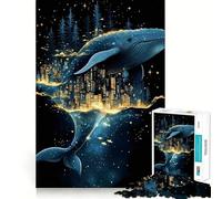 Rompecabezas de fantasía con Paisaje Urbano de Ballenas para Adultos 1000 Piezas Juego para ejercitar la Mente Corte de precisión Bordes Suaves desafío Divertido para Pasar el Tiempo (38x52cm)