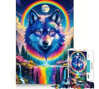 Rompecabezas de fantasía de 1000 Piezas con diseño de Lobo arcoíris y Cascada para Adultos Juego Mental Pasatiempo en casa Bordes limpios Un Regalo Encantador (38x52cm)