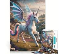 Rompecabezas de fantasía de 1000 Piezas con Unicornio y Pegaso Alado para Adolescentes Juego Divertido con Encaje Huecos Actividad Nocturna para Toda la Familia (38x26cm)