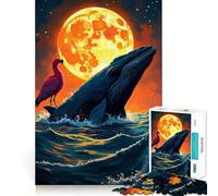 Rompecabezas de fantasía de Ballena Flamenco y Luna de 1000 Piezas para Adolescentes Juego de concentración Mental Corte de precisión Bordes Lisos Juego para Rellenar Calcetines navideños (38x52cm)