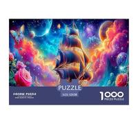 Rompecabezas de fantasía de Barco Pirata para Adultos: Barco navegando en el Cielo Estrellado, Juegos educativos adecuados para descompresión y decoración de Paredes, 52 x 38 cm/1000 Piezas