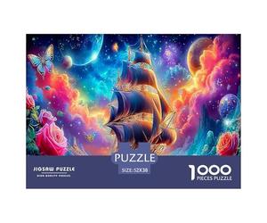 Rompecabezas de fantasía de Barco Pirata para Adultos: Barco navegando en el Cielo Estrellado, Juegos educativos adecuados para descompresión y decoración de Paredes, 52 x 38 cm/1000 Piezas