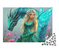 Rompecabezas de fantasía de dragón Hada de 1000 Piezas, niña dragón con Vestido Verde para Adultos, Juego Educativo, decoración del hogar, difícil, desafiante, cumpleaños, 38x26cm, Regalos