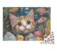 Rompecabezas de fantasía de Gato Submarino de 1000 Piezas, Escena de Gatito y Peces bajo el Agua, para Juegos educativos para Adultos, decoración del hogar, difícil,Ideal para 38x26cm.