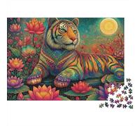 Rompecabezas de fantasía de Tigre Colorido de 1000 Piezas: Tigre psicodélico con lotos para Juegos educativos para Adultos, decoración del hogar, desafío de cumpleaños, 70x50cm