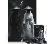 Rompecabezas de Fantasmas samuráis en Blanco y Negro para Adultos, 1000 Piezas, Capacidad Cerebral, pasatiempo Tranquilo, Cierre Seguro, Regalo Creativo (38x52cm)