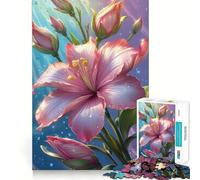 Rompecabezas de Flor de Hibisco Rosa con Gotas de Agua para Adolescentes, 1000 Piezas, Juguete para ejercitar la Mente, diseño Relajante, Montaje, Sorpresa navideña (50x75cm)