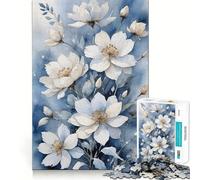 Rompecabezas de Flores Blancas en Acuarela de 1000 Piezas Juego de concentración Mental Corte de precisión Bordes Lisos Actividad Absorbente para Noches tranquilas (50x75cm)
