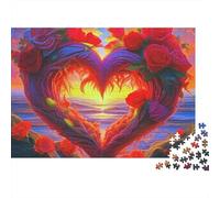 Rompecabezas de Flores de Amor con Forma de corazón de Llama roja,1000 Piezas,cartón Liso,enmarcable,Actividad artística grupal para Parejas,Adultos,familias y entusiastas,38x26cm(1000 Piezas)