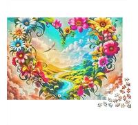 Rompecabezas de Flores de Amor,diseño de corazón Floral de Vid,1000 Piezas,Acabado Mate,cartón Liso,un día lluvioso,un Momento de Tranquilidad,un pasatiempo,Adultos, y entusiastas,70x50cm/1000 Piezas