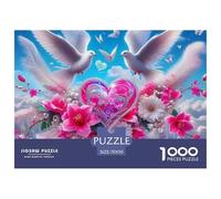 Rompecabezas de Flores de Amor para Adultos: Palomas, Flores en un Cielo Nublado, Juegos educativos para Toda la Familia, Mujeres, 70 x 50 cm/1000 Piezas