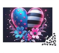 Rompecabezas de Flores de Amor,Rayas,Estrellas y Corazones,1000 Piezas,cartón Grueso,sin Polvo,Regalo de cumpleaños,para Interiores,hogar,Ocio,para Adultos,Familia y entusiastas,52x38cm/1000 Piezas