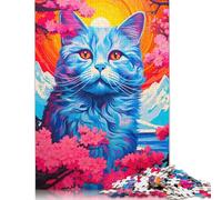 Rompecabezas de Flores de Cerezo con Gatos, Divertido Rompecabezas de cartón Premium para Adultos y Adolescentes, Regalo para el Día del Padre, 1000 Piezas (26 x 38 cm)