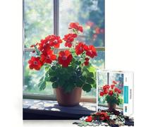 Rompecabezas de Flores de Geranio Rojo Junto a la Ventana, difícil, para Adultos, 1000 Piezas, Rompecabezas Mental, Relajante, Arte, Montaje, (38x52cm)