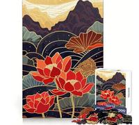 Rompecabezas de Flores de Loto Rojas y montaña para Adolescentes, 1000 Piezas, Juguete para la Mente, Escape Tranquilo, Borde preciso, Regalo increíble (38x52cm)