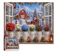 Rompecabezas de flores de Navidad para adultos, 1000 piezas, rompecabezas de trineo de Papá Noel, pájaros cardenales y escritura inspiradora, decoración del hogar, acogedor para los amantes de los