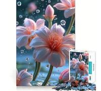 Rompecabezas de Flores Rosas con Gotas de Agua para Adolescentes, 1000 Piezas Refuerza la Memoria Pasatiempo Tranquilo Borde de Calidad Regalo Festivo (38x52cm)