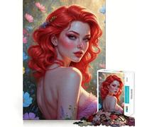 Rompecabezas de Flores Silvestres con diseño de Pin-up Pelirroja para Adultos, 1000 Piezas, Mejora la Memoria, relaja la Mente, Pieza de colección de Arte de Bordes Afilados (38x52cm)