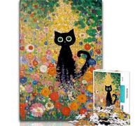 Rompecabezas de Flores y Gatos Negros para Adolescentes, 1000 Piezas, Juego Familiar antiestrés, desafío difícil, colección de Artistas, Bellas Artes (50x75cm)