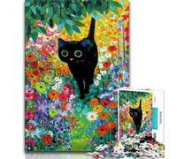 Rompecabezas de Flores y Gatos Negros para Adolescentes, 1000 Piezas, Juegos educativos, decoración de Pared, cumpleaños y Navidad (38x26cm)