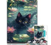Rompecabezas de Flores y Gatos Negros para Adolescentes, 1000 Piezas, Juegos educativos, decoración de Pared, cumpleaños y Navidad, 38x26cm