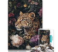 Rompecabezas de Flores y Leopardo para Adolescentes, 1000 Piezas ¡Cada Pieza es única! Juego Familiar desafiante (50x75cm)