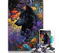 Rompecabezas de Flores y Lobos Negros para Adolescentes Arte al carbón Ideal para Pasar el rato y Decorar el hogar 75x50cm