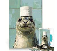 Rompecabezas de Foca con Sombrero de Papel higiénico, 1000 Piezas para Adultos, Juguete cognitivo, Divertido, para armar Juntos, Pieza de colección de Arte (50x75cm)