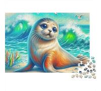 Rompecabezas de Foca,mamífero acuático Iluminado por el Sol,1000 Piezas,Acabado Mate,cartón Grueso,Actividad grupal,Regalo de cumpleaños Adultos,Familia,Adolescentes avanzados,70 x 50 cm/1000 Piezas