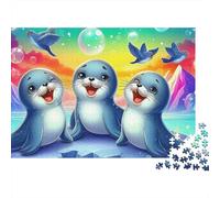 Rompecabezas de focas,mamífero acuático,1000 Piezas,cartón Premium,antiestrés,enmarcable,Regalo navideño para Adultos y Parejas,70 x 50 cm (1000 Piezas)