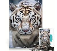 Rompecabezas de fotografía del Tigre Blanco para Adultos 1000 Piezas Juego Think Boost Estructura de Encaje precisa fácil de Aprender diversión para Toda la Familia (38x26cm)