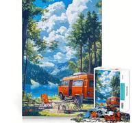 Rompecabezas de Furgoneta Naranja acampando Junto al Lago para Adolescentes, 1000 Piezas, Juguete Intelectual, Escape Tranquilo, Corte de Calidad, Regalo de Temporada (38x26cm)