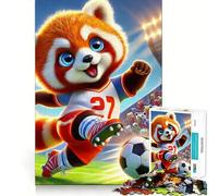 Rompecabezas de fútbol de Panda Rojo de 1000 Piezas para Adolescentes Juguete de lógica Fina, Divertido y Relajante Decoración de Pared con Bordes limpios (38x52cm)