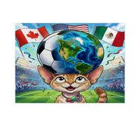 Rompecabezas de fútbol Devon Rex Cat 2026 para adultos, 500 piezas, rompecabezas impresos de madera para celebrar el día del partido, decoración de patrón deportivo para entretenimiento en casa